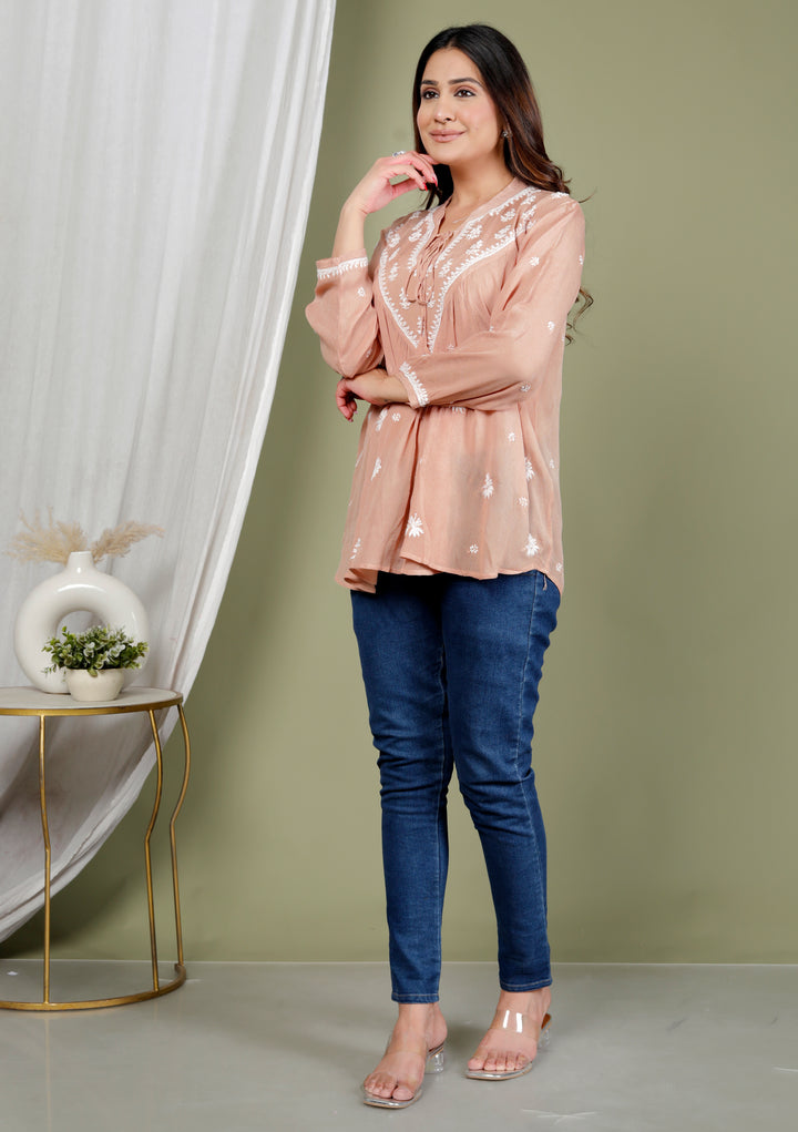 AREESHA CREPE CHIKANKARI SHORT TOP