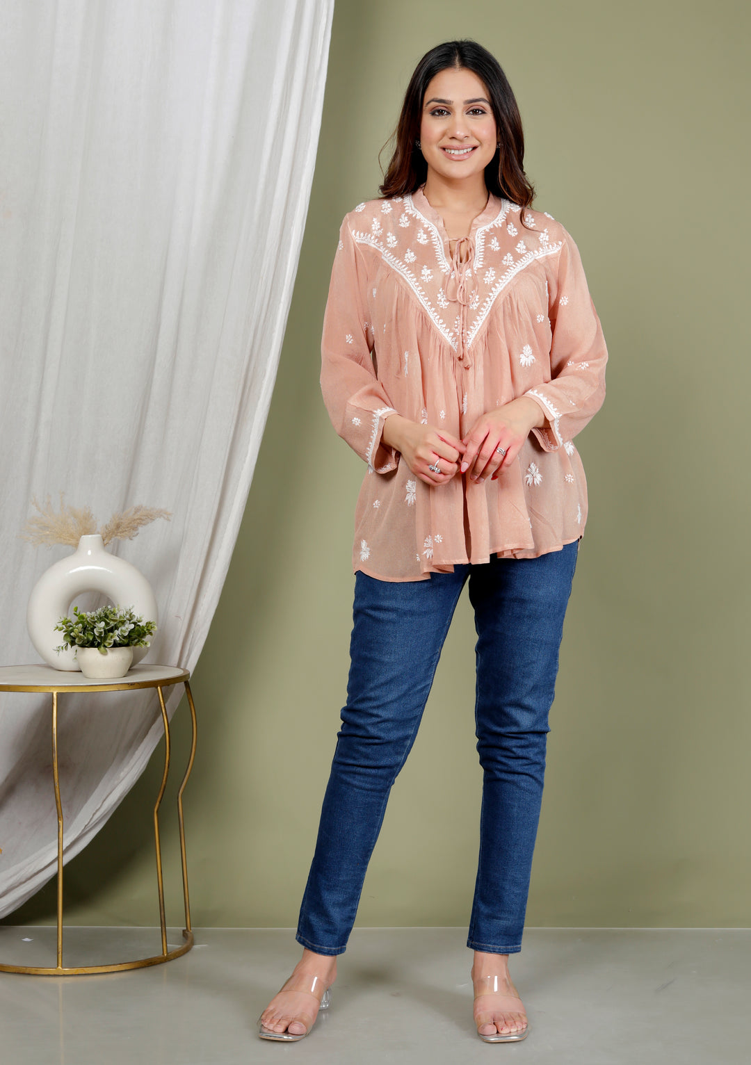 AREESHA CREPE CHIKANKARI SHORT TOP