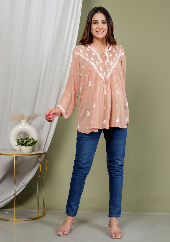 AREESHA CREPE CHIKANKARI SHORT TOP