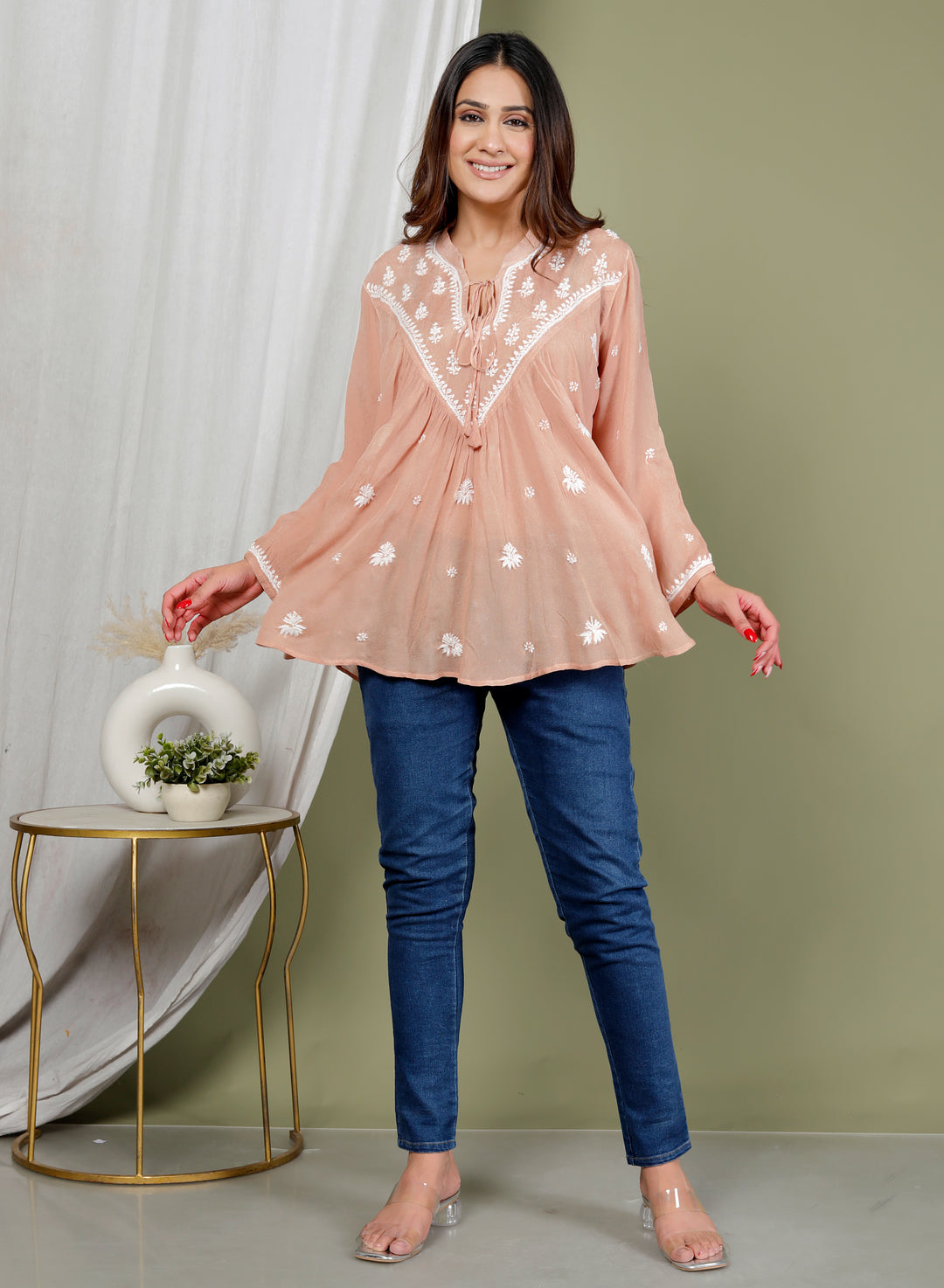 AREESHA CREPE CHIKANKARI SHORT TOP