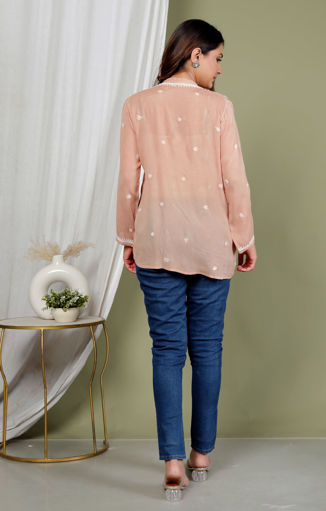 AREESHA CREPE CHIKANKARI SHORT TOP