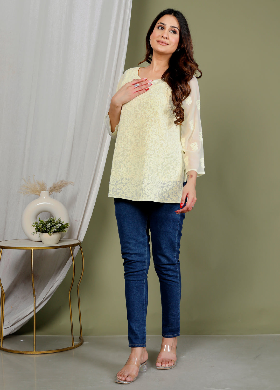 Rose Georgette Viscose Short Kurti