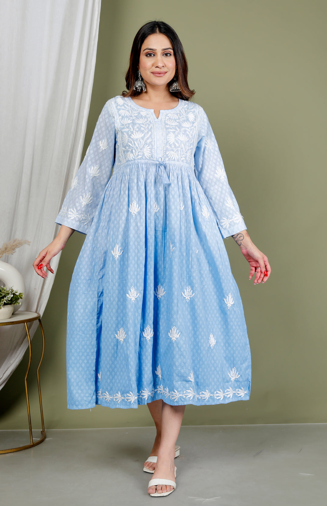 Shireen Cotton Chikankari Gown