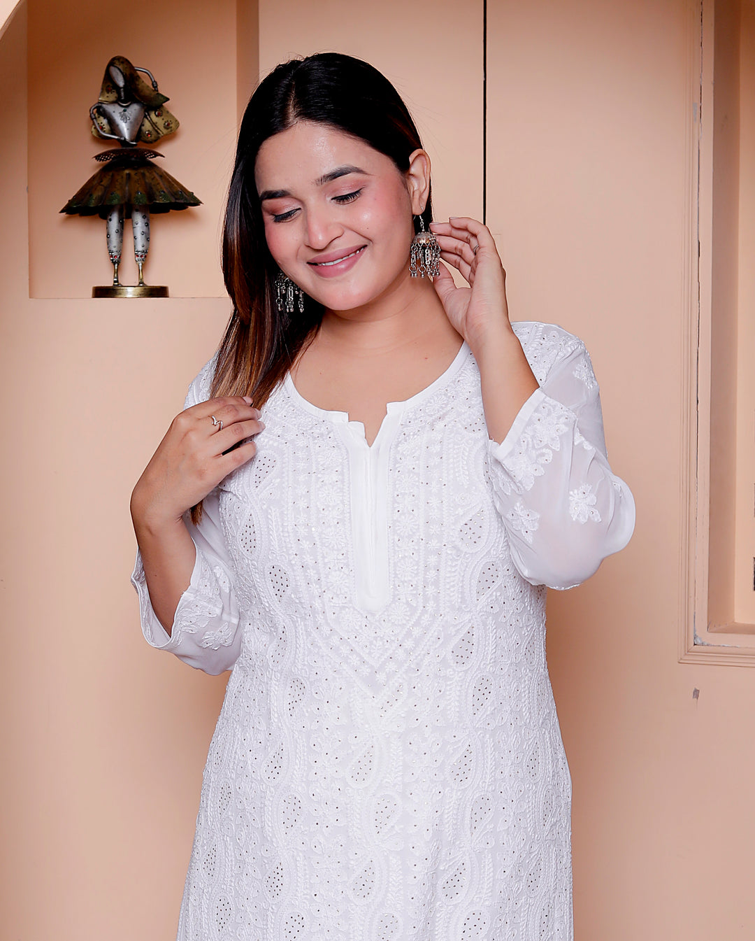 Nora chikankari viscose Long Kurti