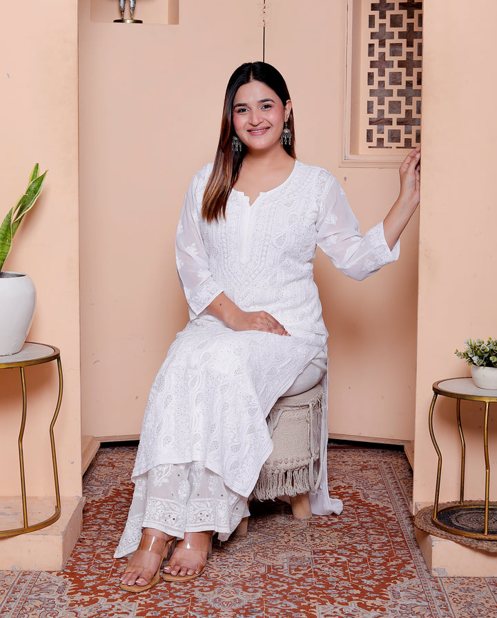 Nora chikankari viscose Long Kurti