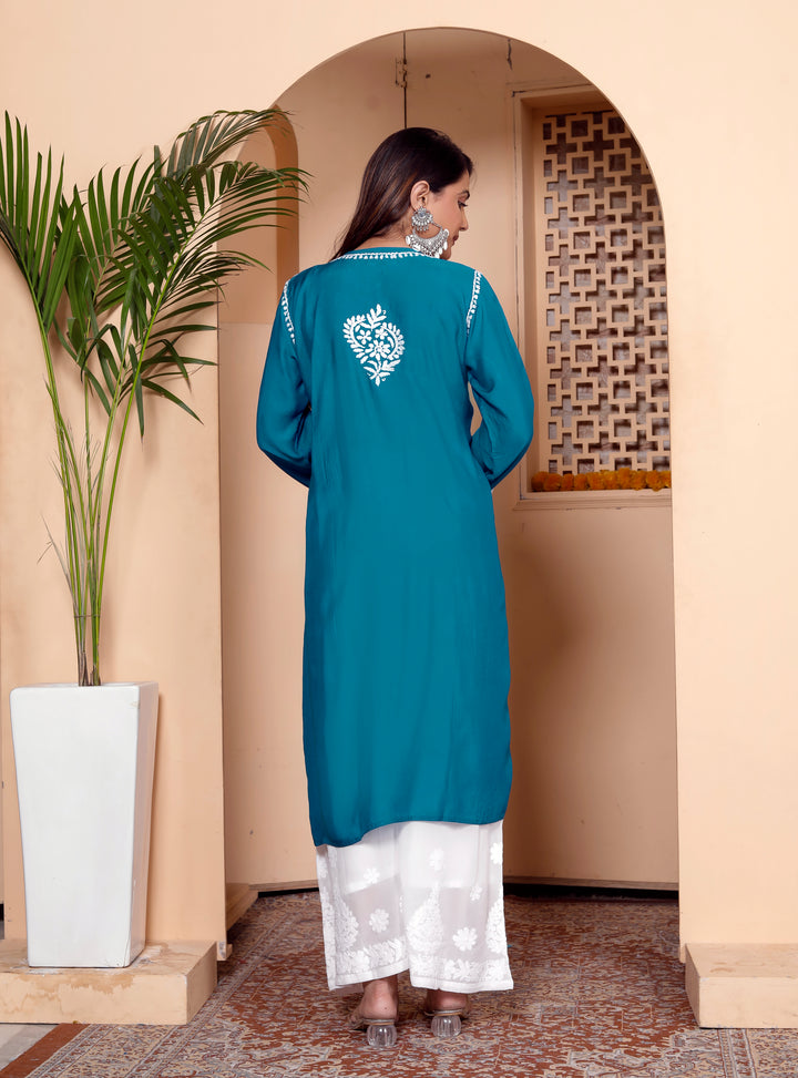 SAIRA MUSLIN CHIKANKARI LONG KURTI