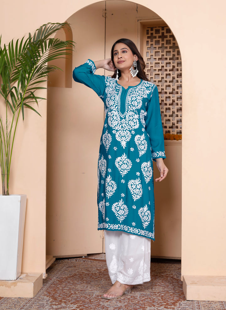SAIRA MUSLIN CHIKANKARI LONG KURTI