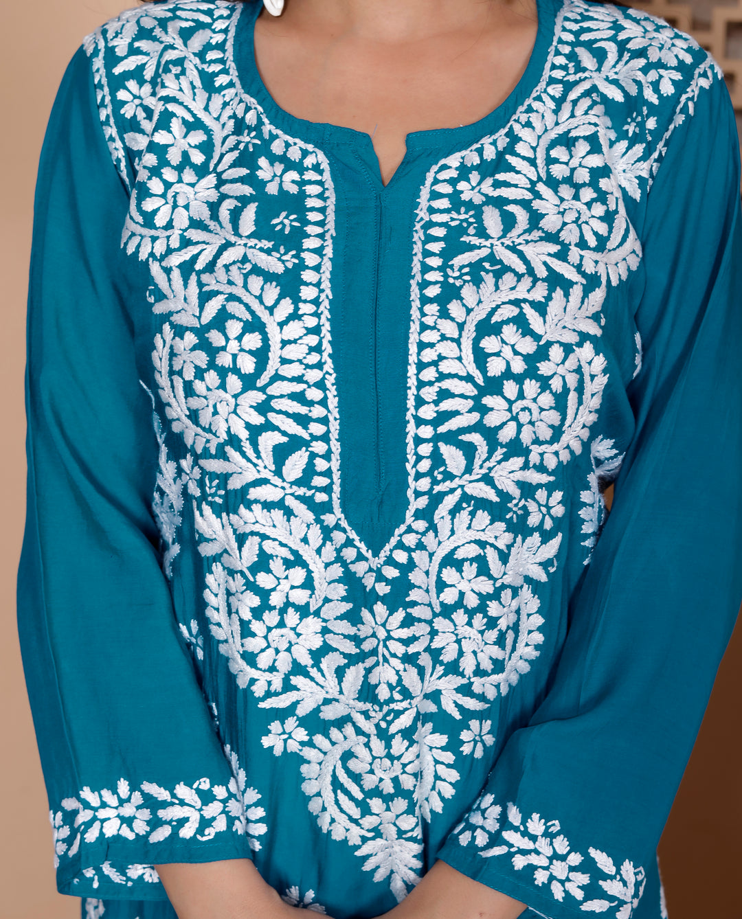SAIRA MUSLIN CHIKANKARI LONG KURTI