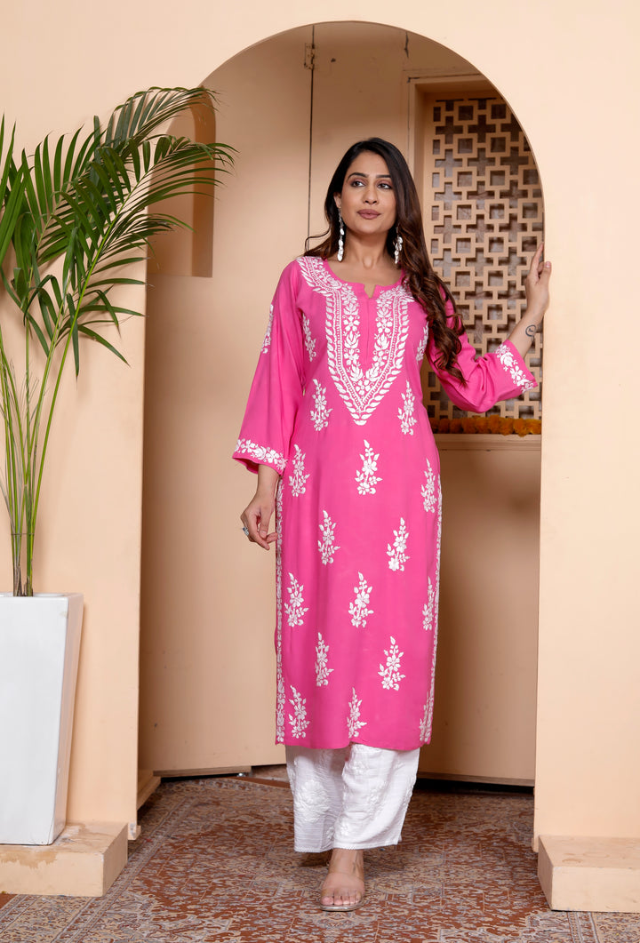 LAVANYA RAYON CHIKANKARI LONG KURTI