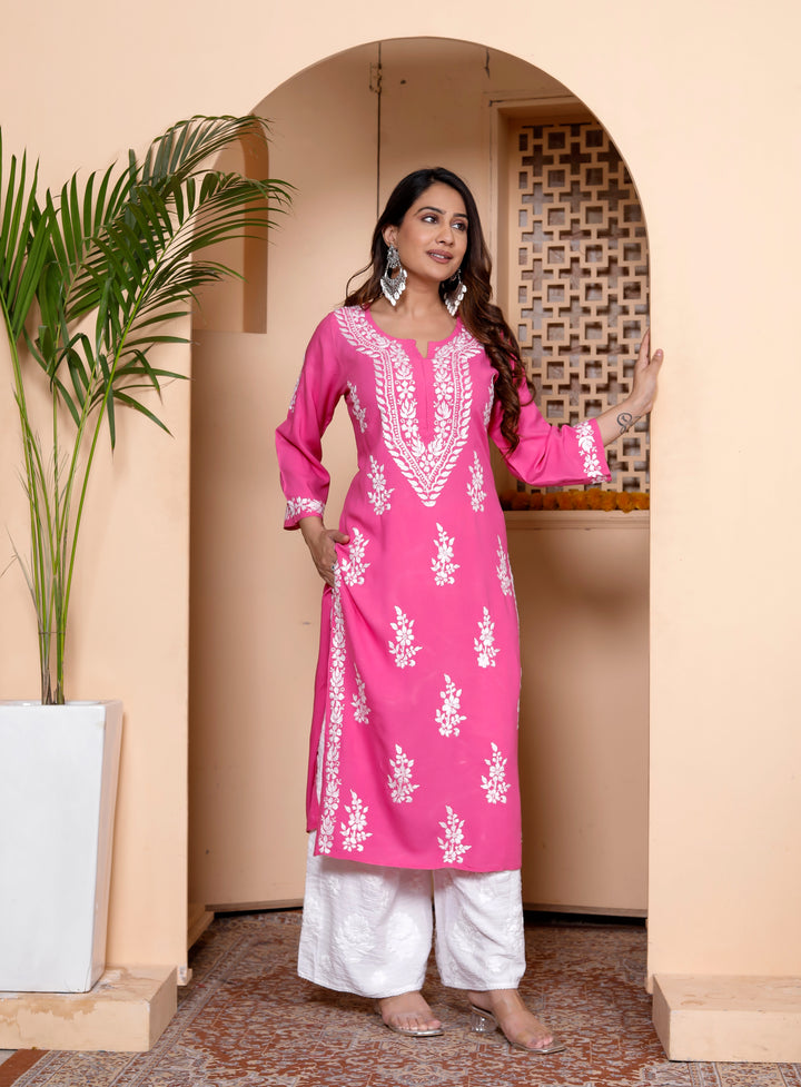 LAVANYA RAYON CHIKANKARI LONG KURTI