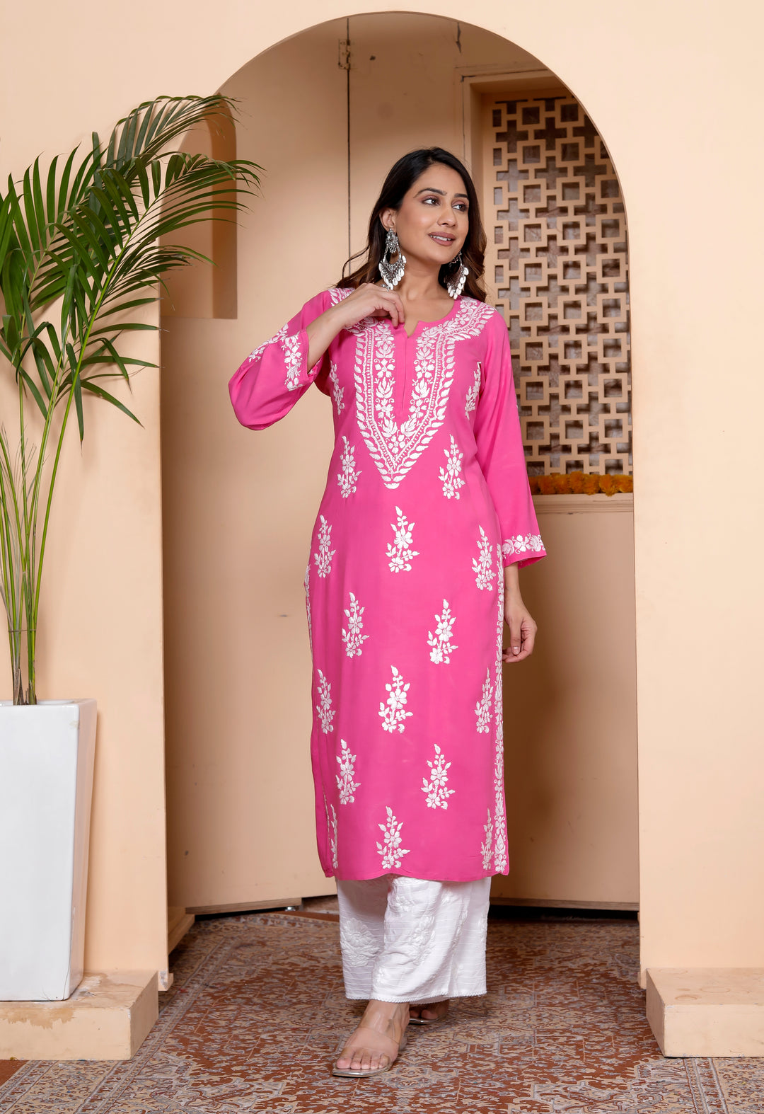 LAVANYA RAYON CHIKANKARI LONG KURTI