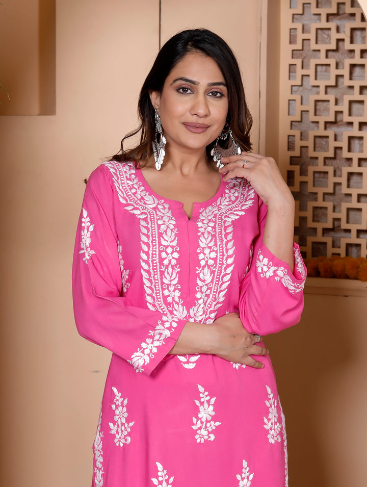 LAVANYA RAYON CHIKANKARI LONG KURTI