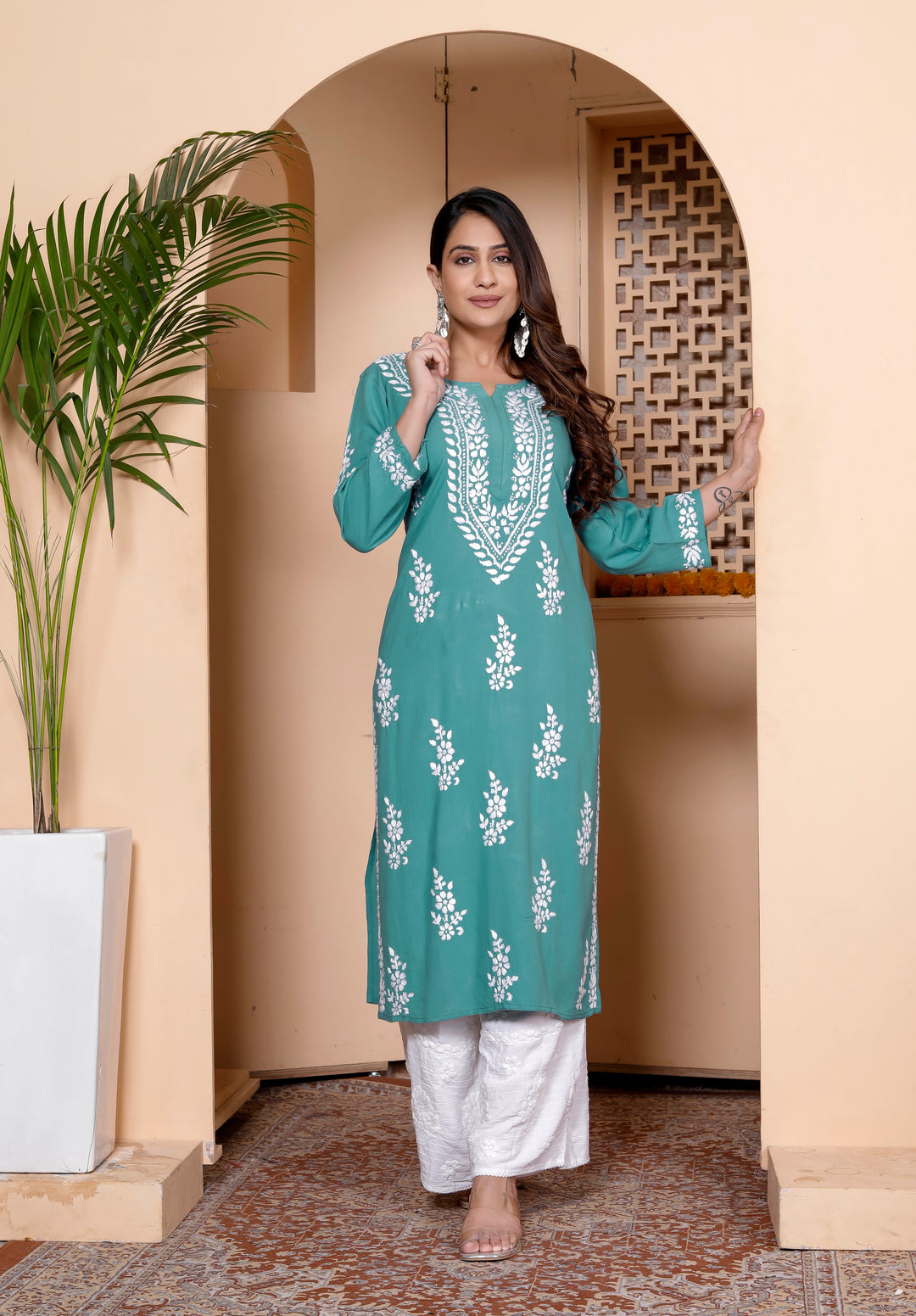 LAVANYA RAYON CHIKANKARI LONG KURTI