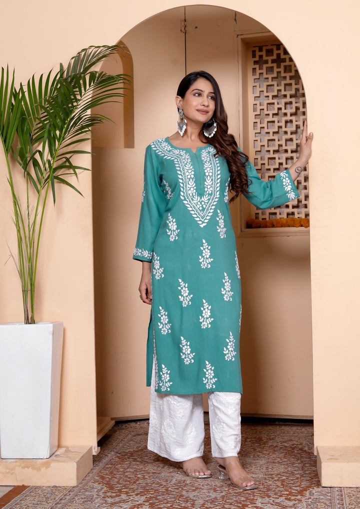 LAVANYA RAYON CHIKANKARI LONG KURTI