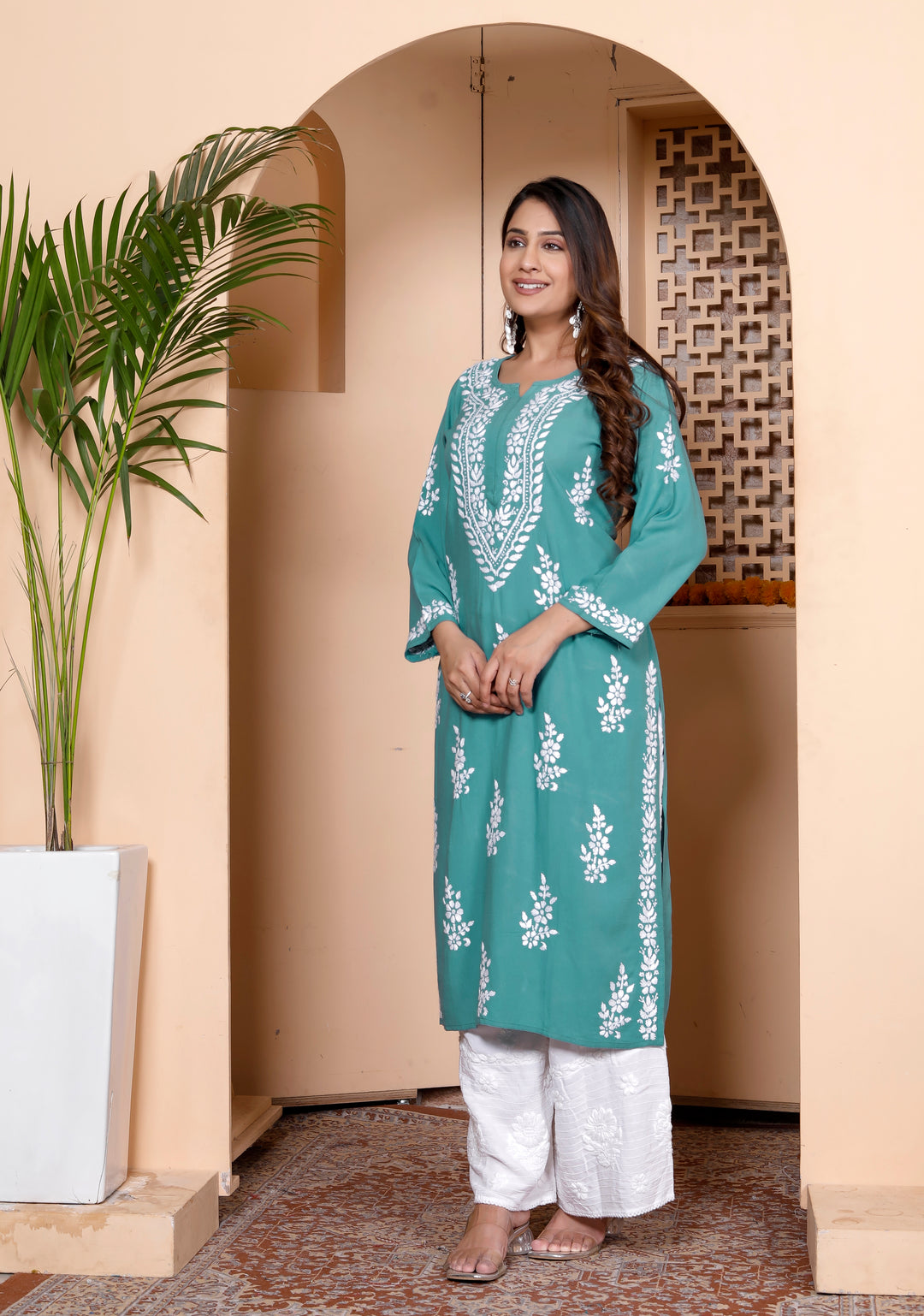LAVANYA RAYON CHIKANKARI LONG KURTI