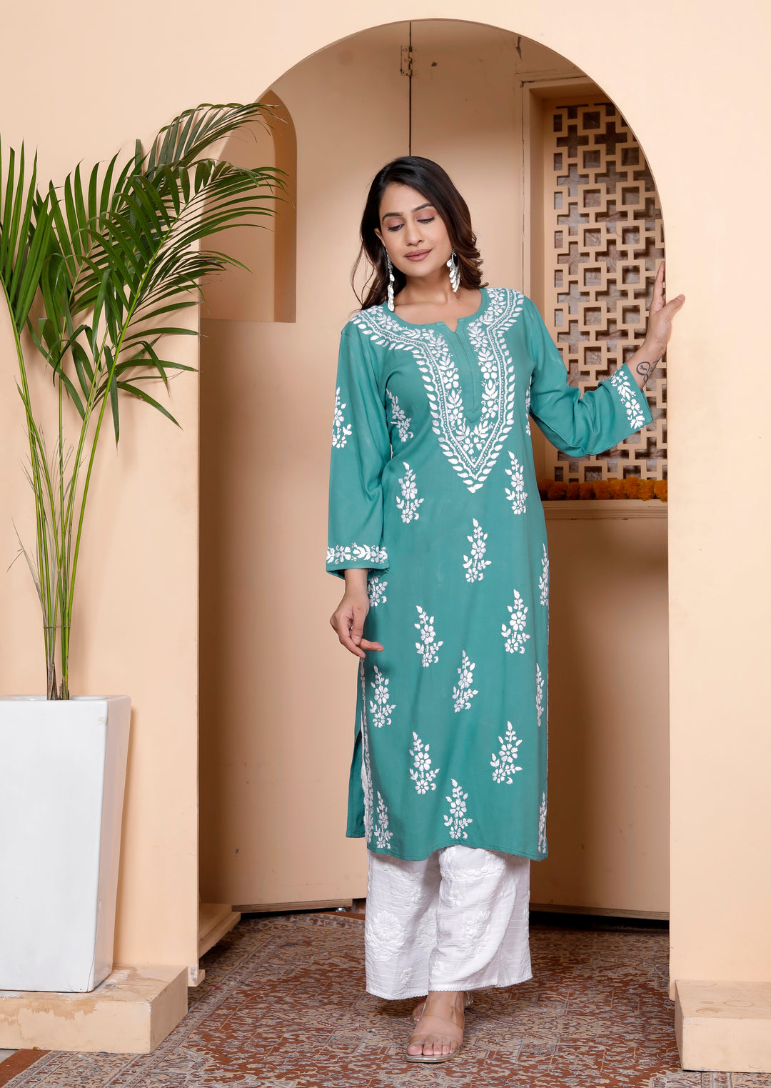 LAVANYA RAYON CHIKANKARI LONG KURTI