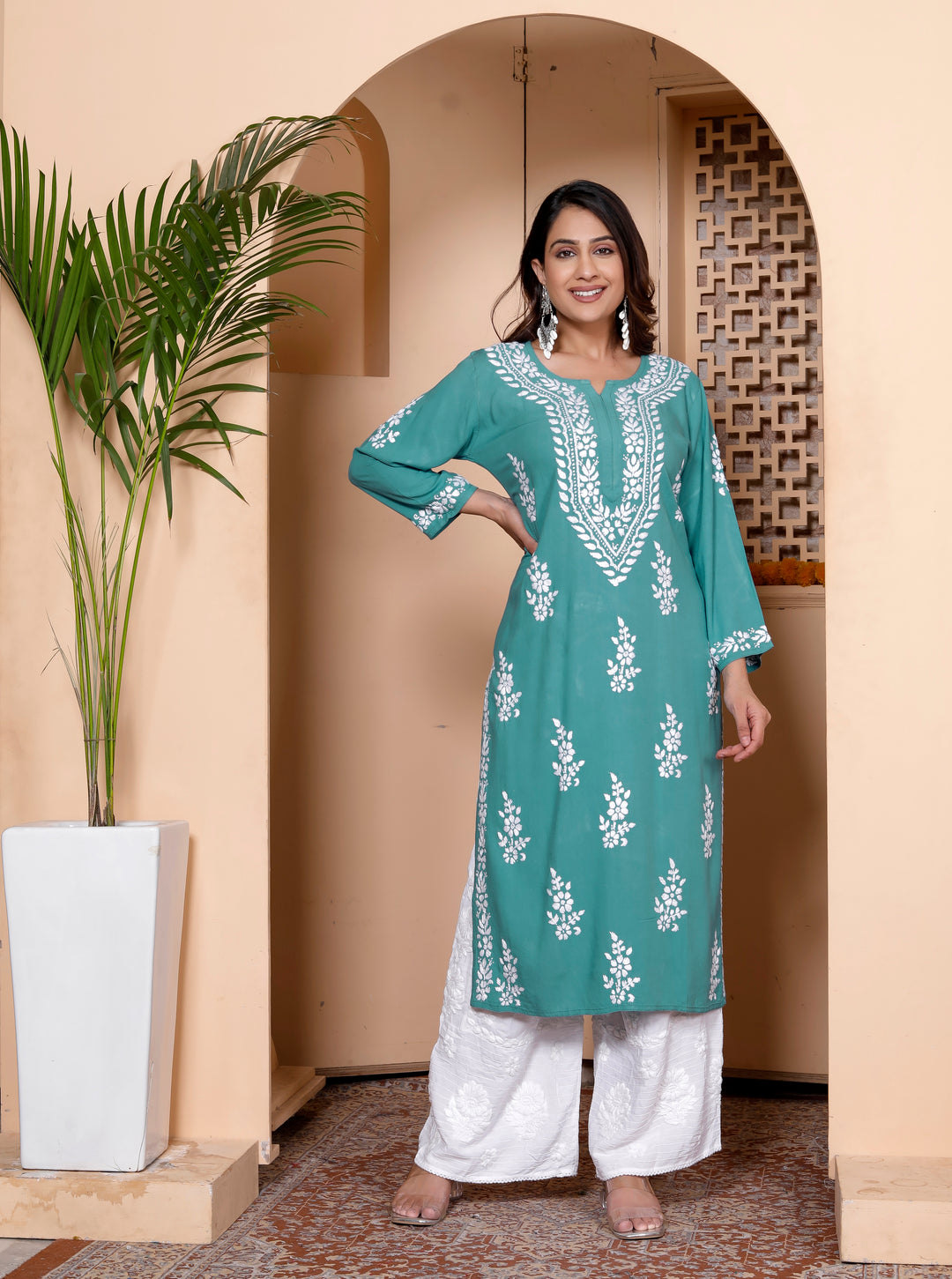 LAVANYA RAYON CHIKANKARI LONG KURTI