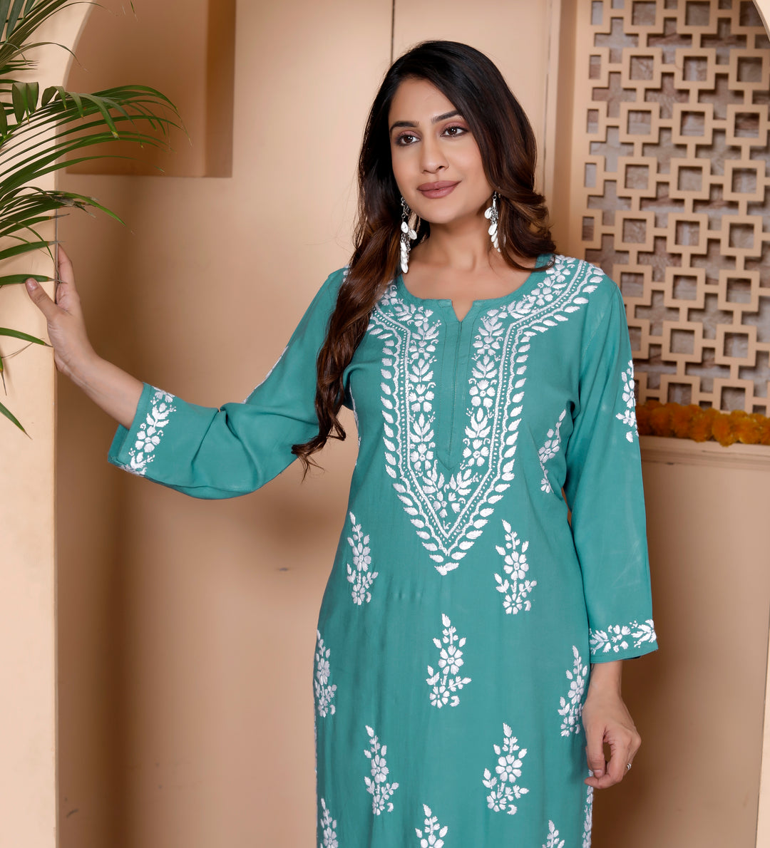 LAVANYA RAYON CHIKANKARI LONG KURTI