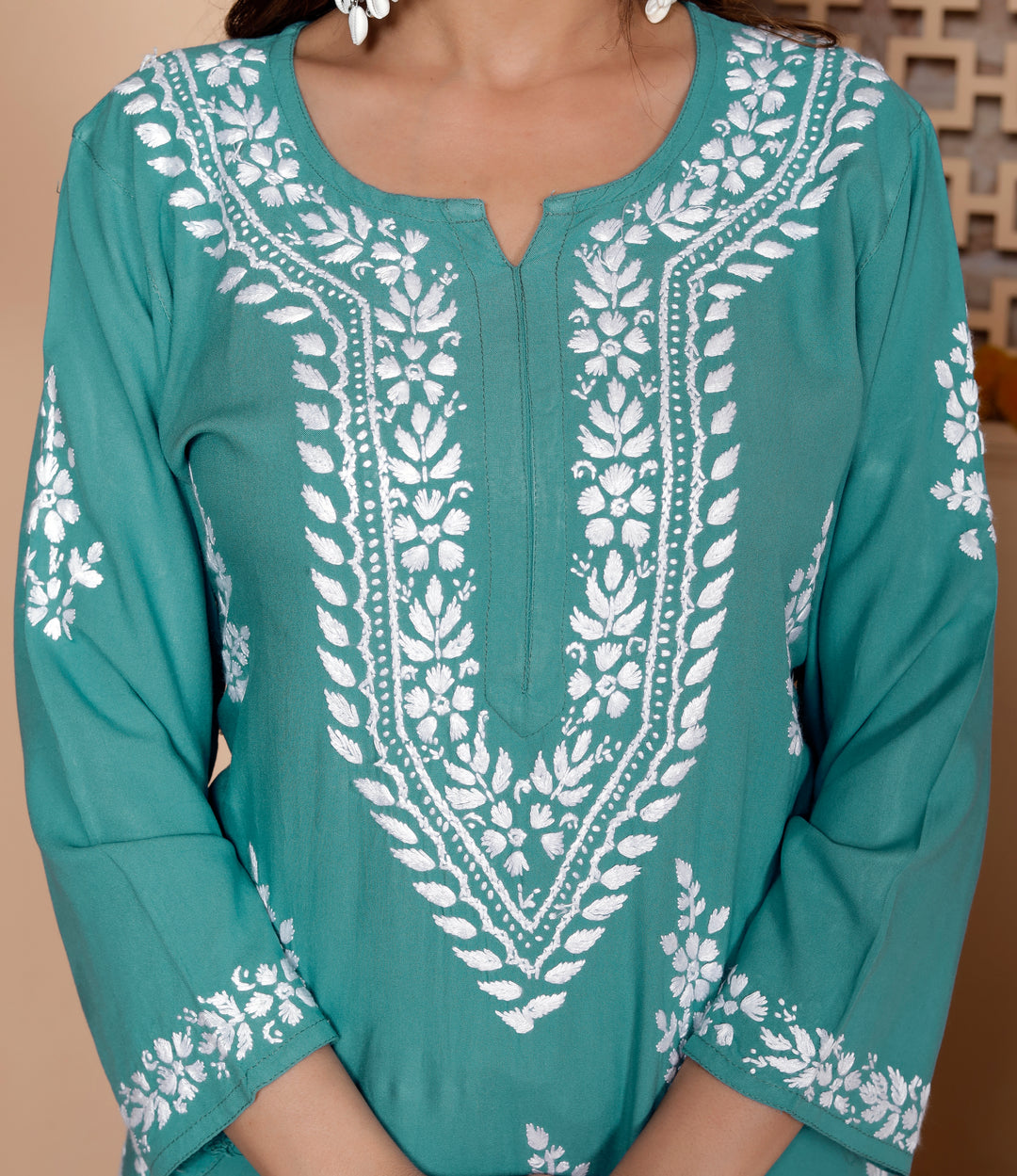 LAVANYA RAYON CHIKANKARI LONG KURTI