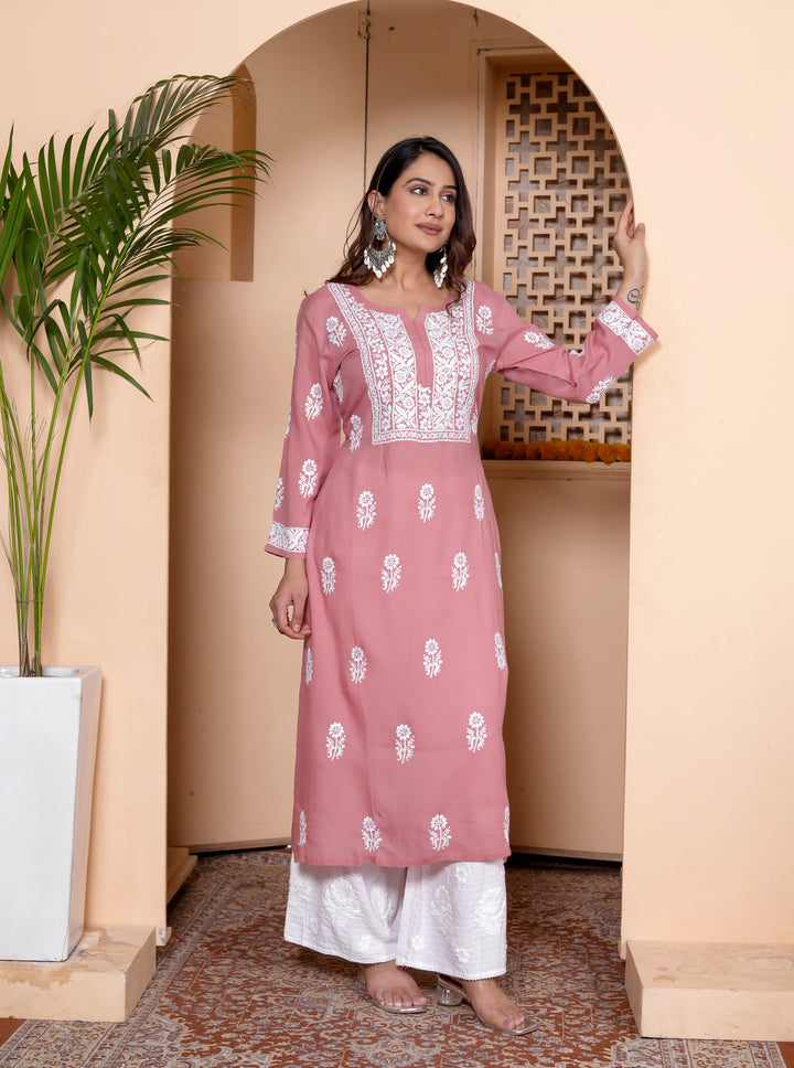 TARINI COTTON CHIKANKARI LONG KURTA