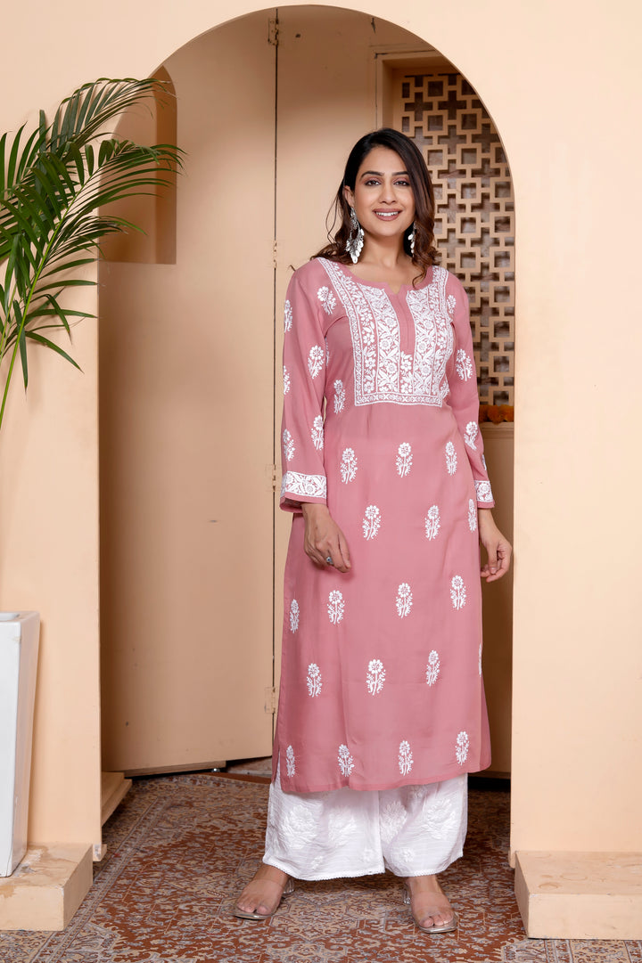 TARINI COTTON CHIKANKARI LONG KURTA