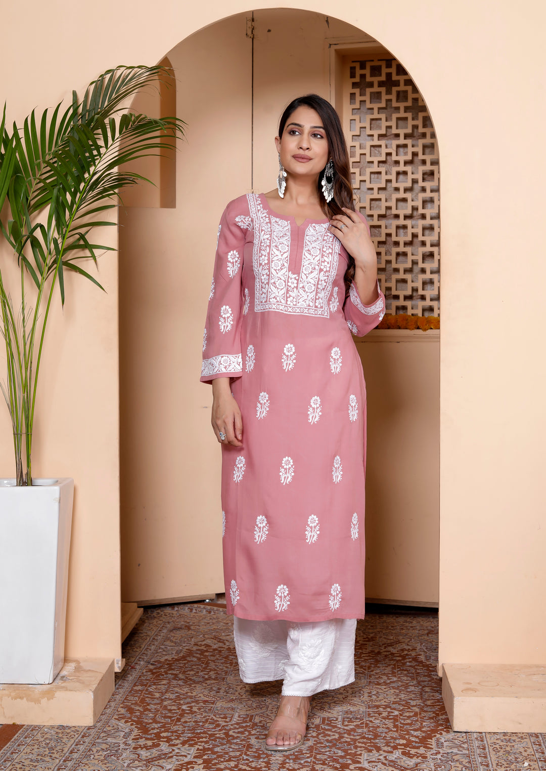 TARINI COTTON CHIKANKARI LONG KURTA