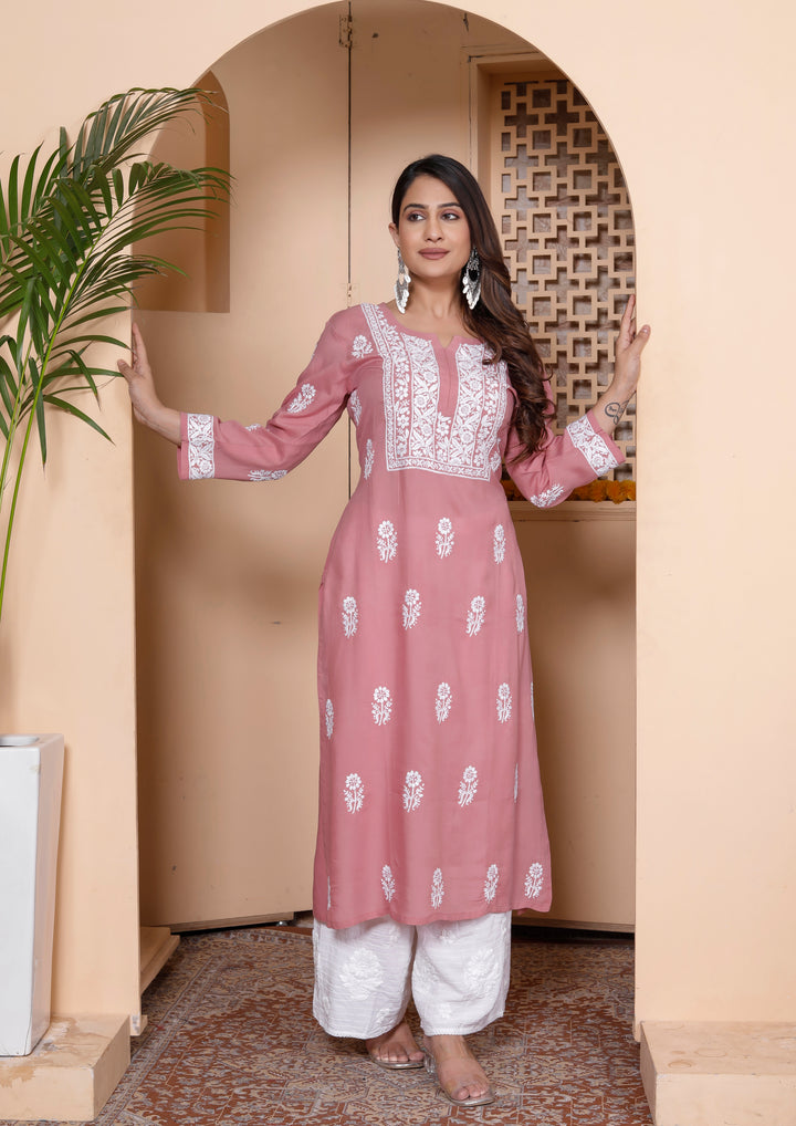 TARINI COTTON CHIKANKARI LONG KURTA