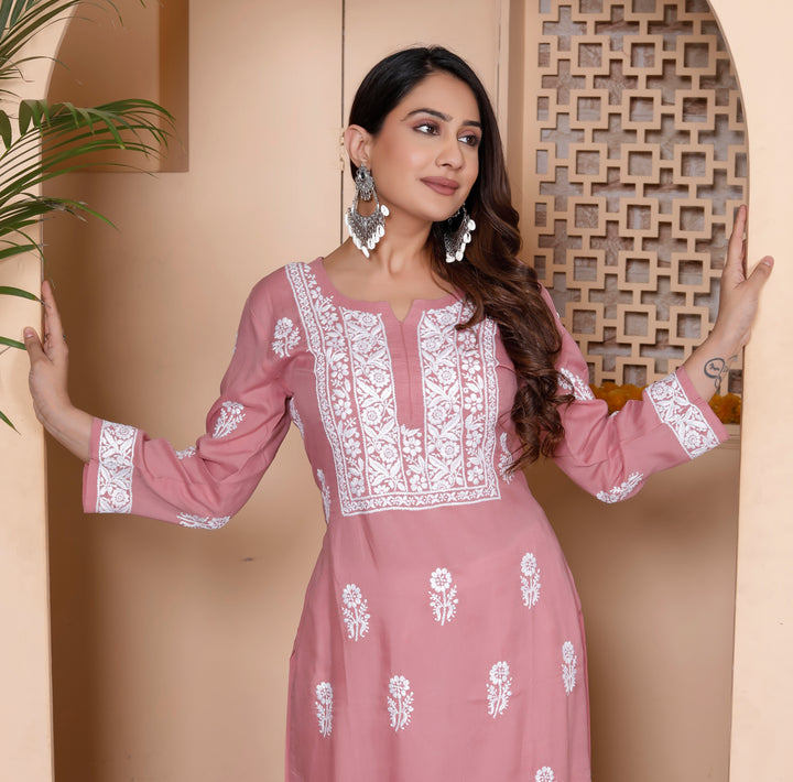 TARINI COTTON CHIKANKARI LONG KURTA