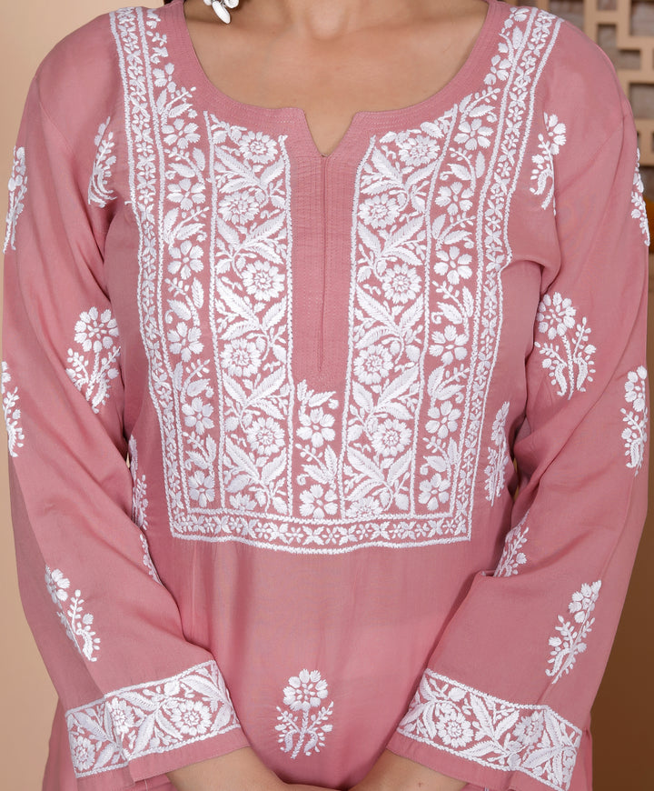 TARINI COTTON CHIKANKARI LONG KURTA