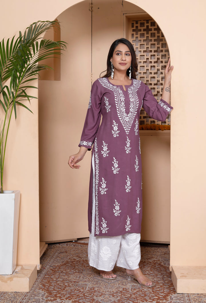 LAVANYA RAYON CHIKANKARI LONG KURTI