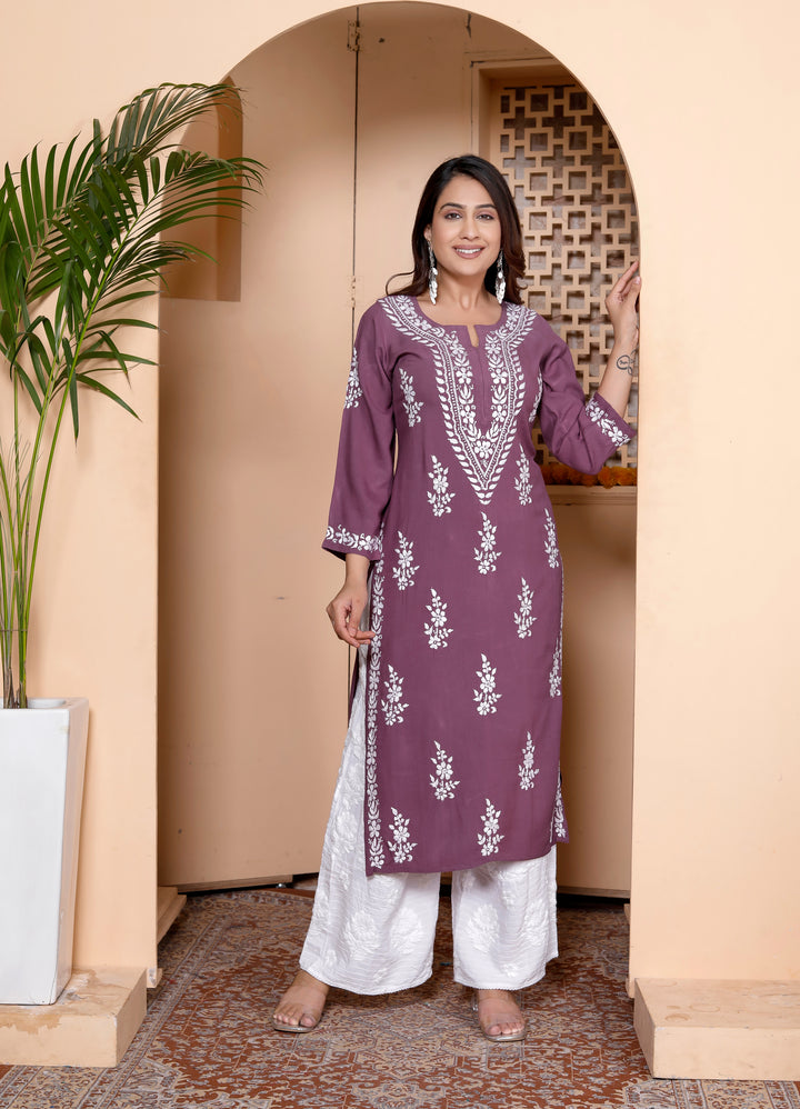 LAVANYA RAYON CHIKANKARI LONG KURTI
