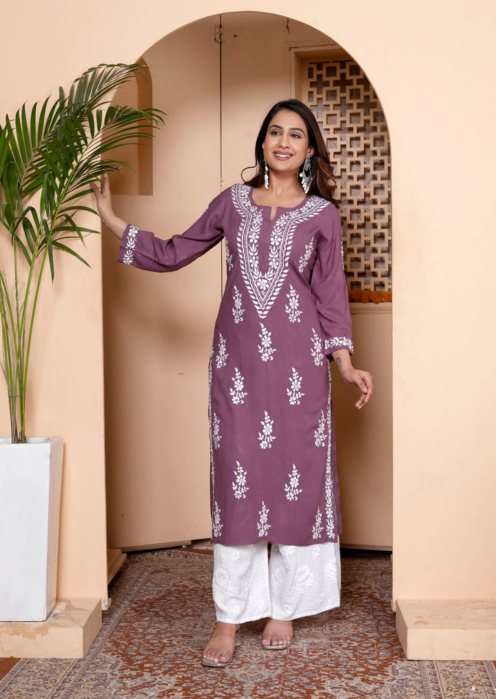 LAVANYA RAYON CHIKANKARI LONG KURTI