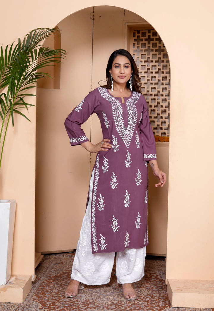 LAVANYA RAYON CHIKANKARI LONG KURTI