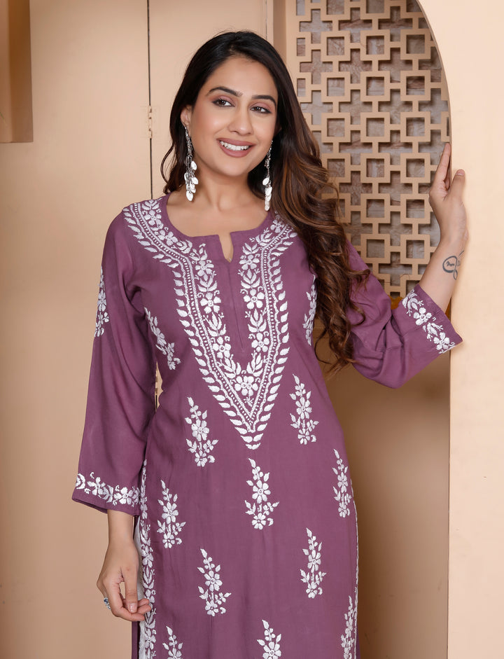 LAVANYA RAYON CHIKANKARI LONG KURTI