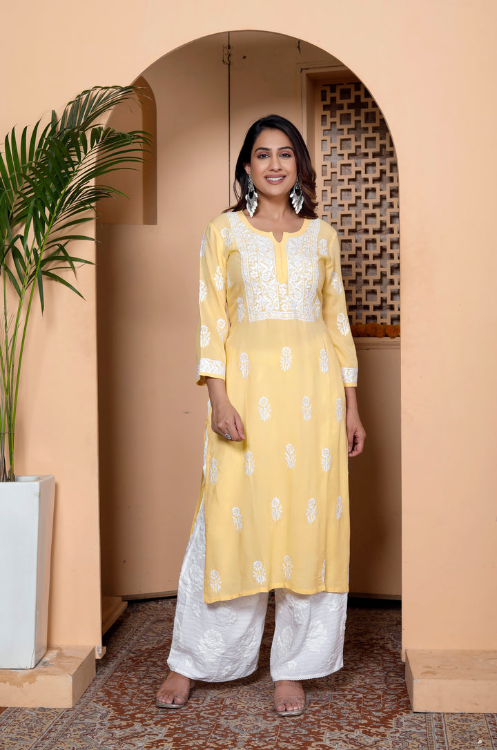 TARINI COTTON CHIKANKARI LONG KURTA