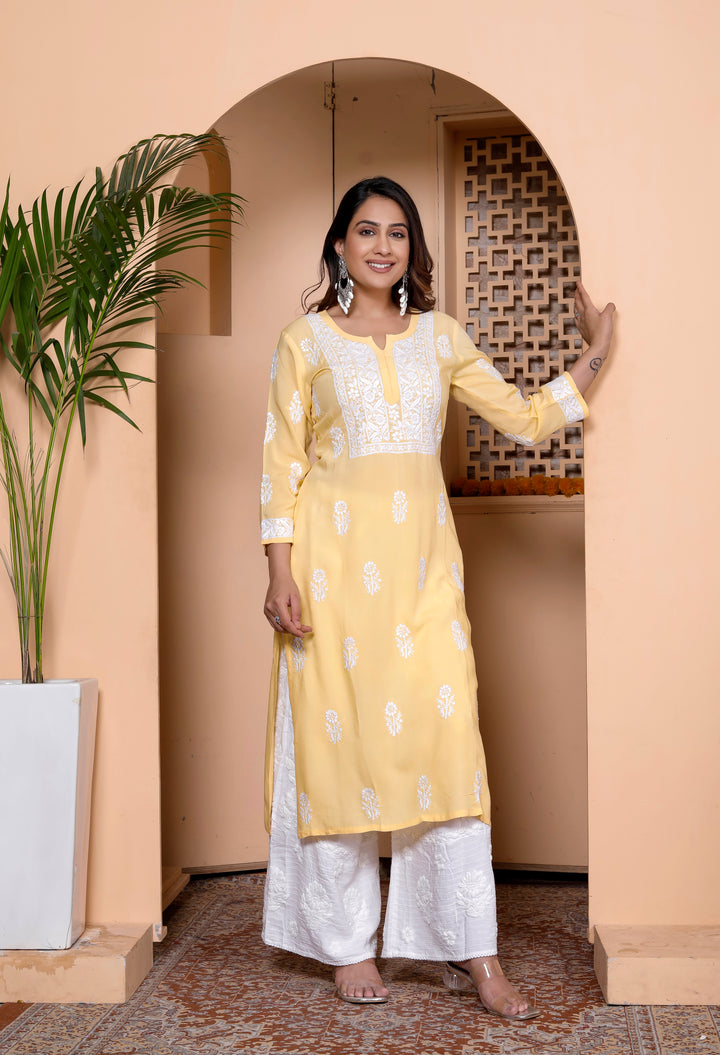 TARINI COTTON CHIKANKARI LONG KURTA