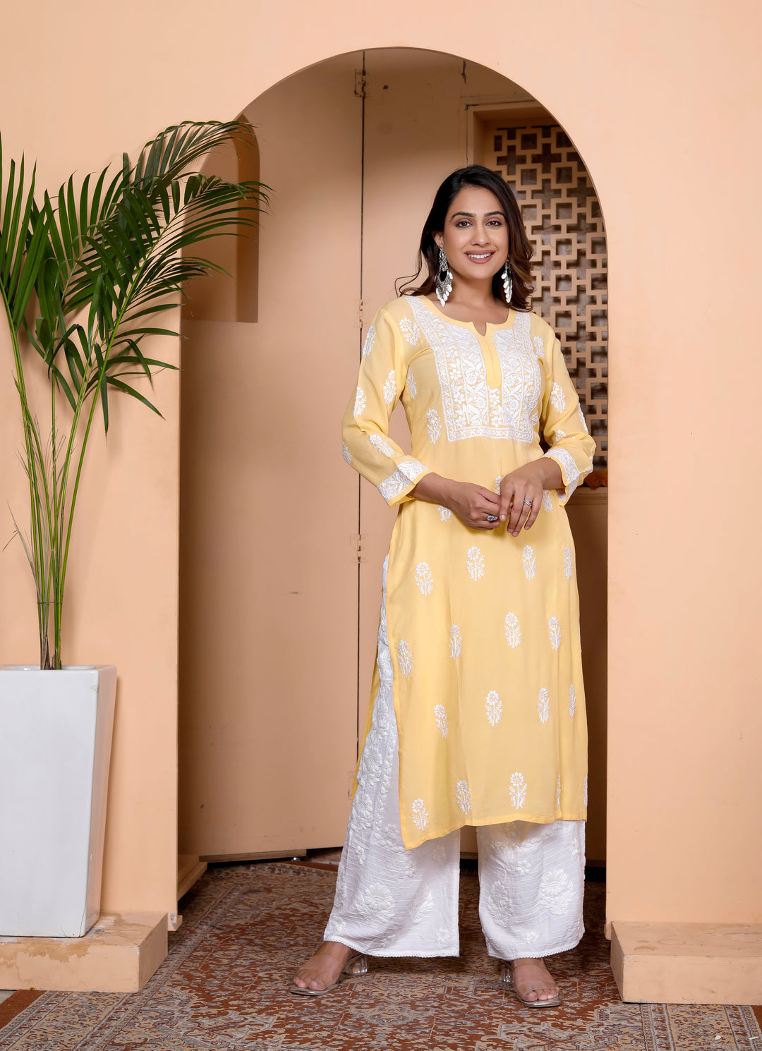 TARINI COTTON CHIKANKARI LONG KURTA