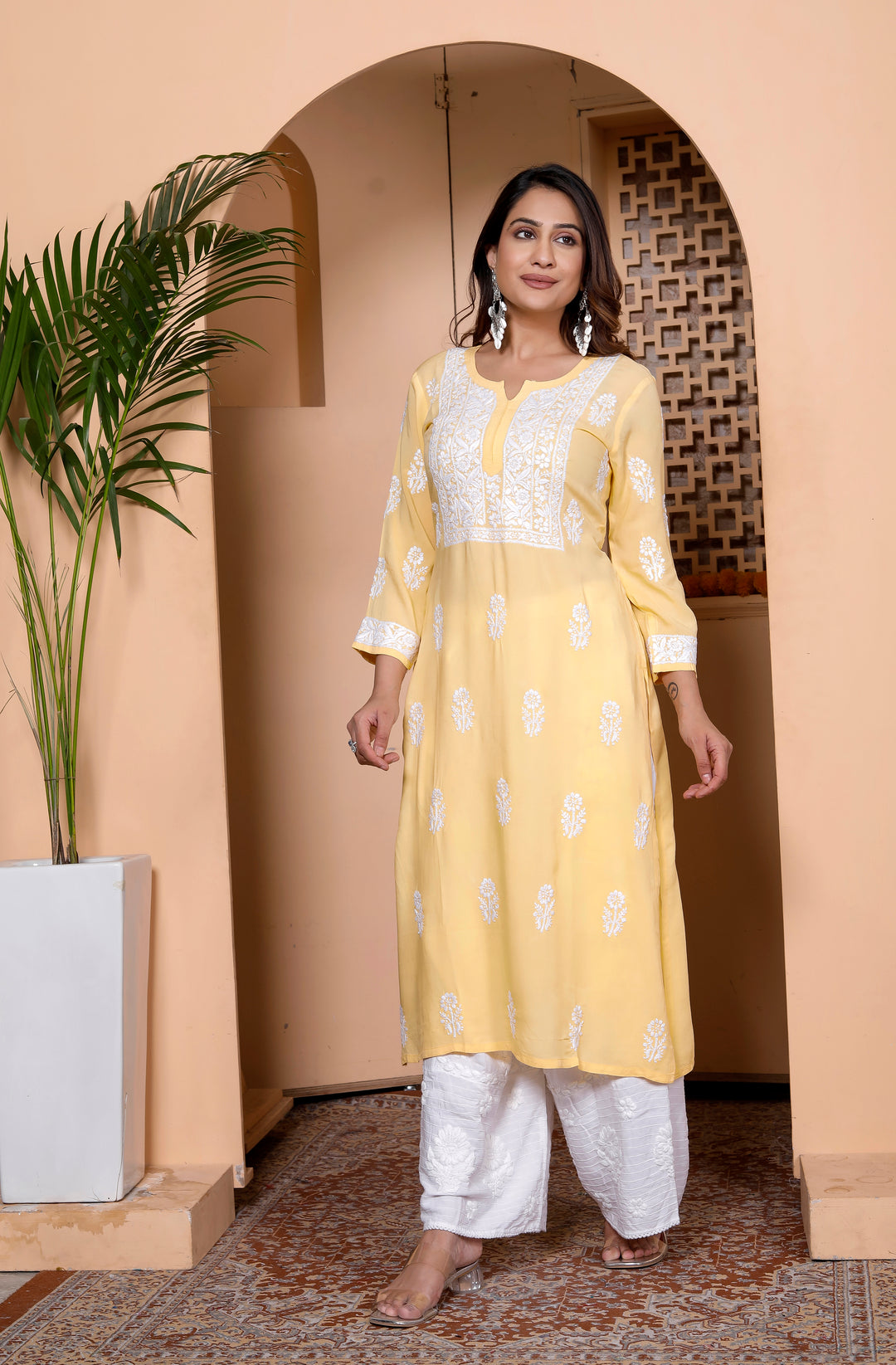 TARINI COTTON CHIKANKARI LONG KURTA