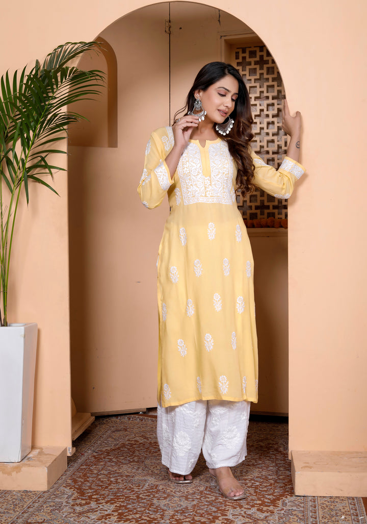 TARINI COTTON CHIKANKARI LONG KURTA