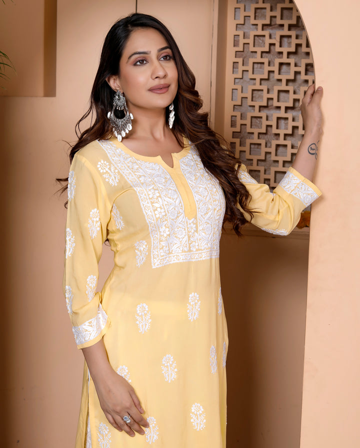 TARINI COTTON CHIKANKARI LONG KURTA