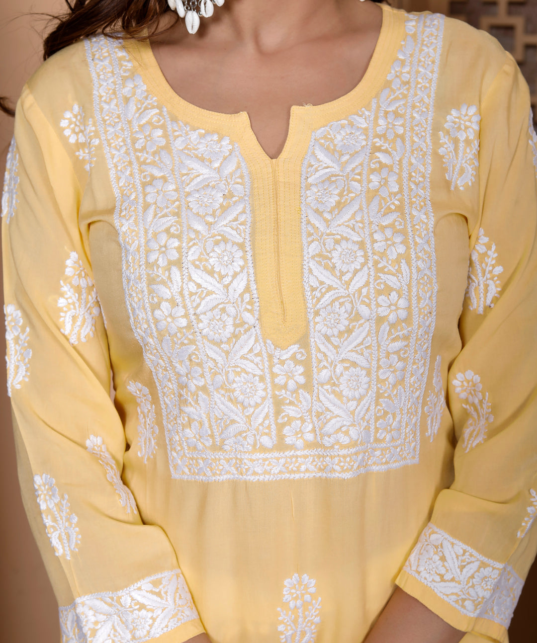 TARINI COTTON CHIKANKARI LONG KURTA