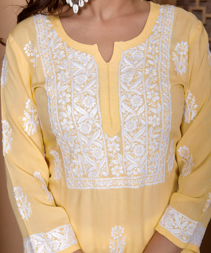 TARINI COTTON CHIKANKARI LONG KURTA