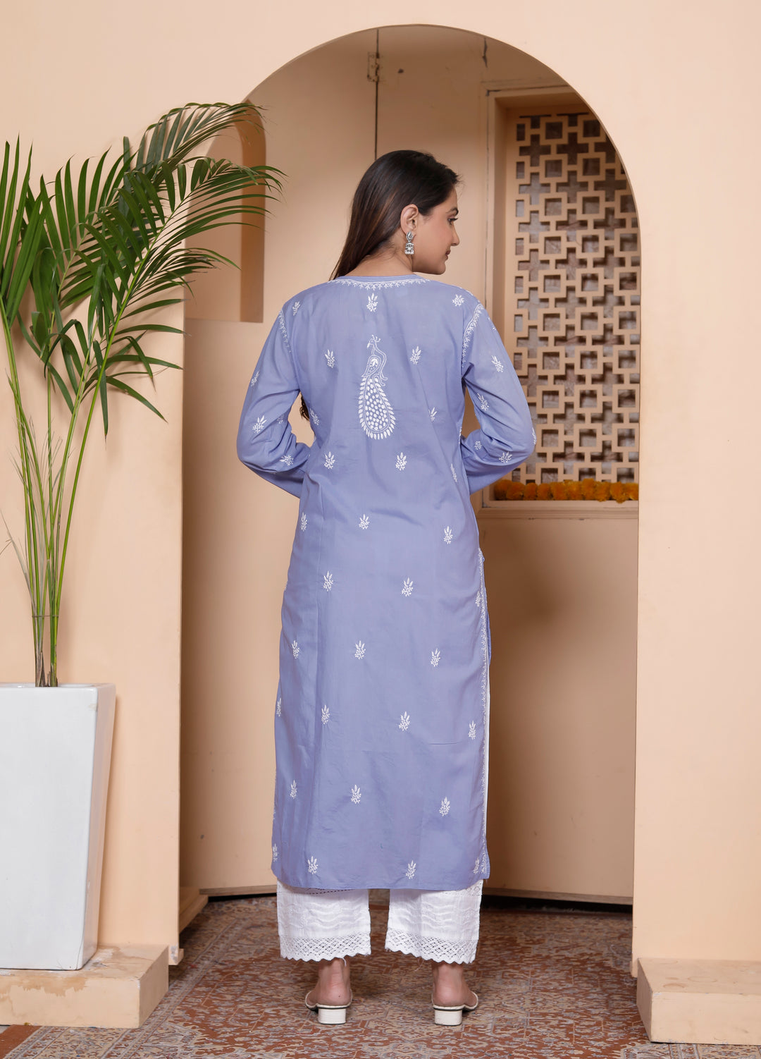 SITARA COTTON CHIKANKARI LONG KURTI