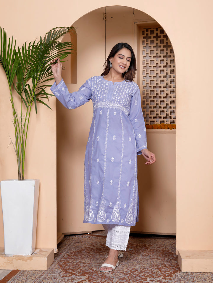 SITARA COTTON CHIKANKARI LONG KURTI