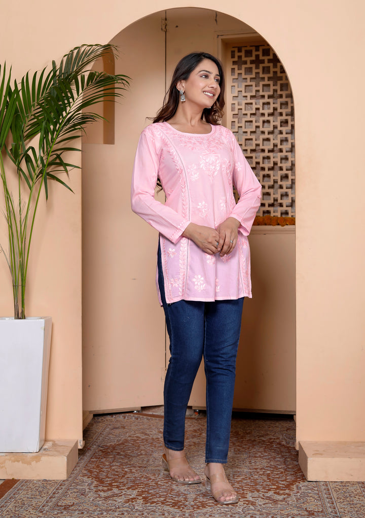 YUVIKA COTTON CHIKANKARI SHORT TOP
