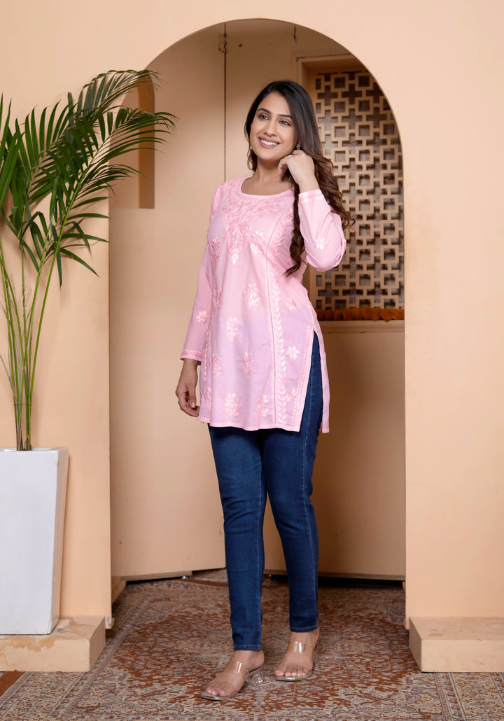 YUVIKA COTTON CHIKANKARI SHORT TOP