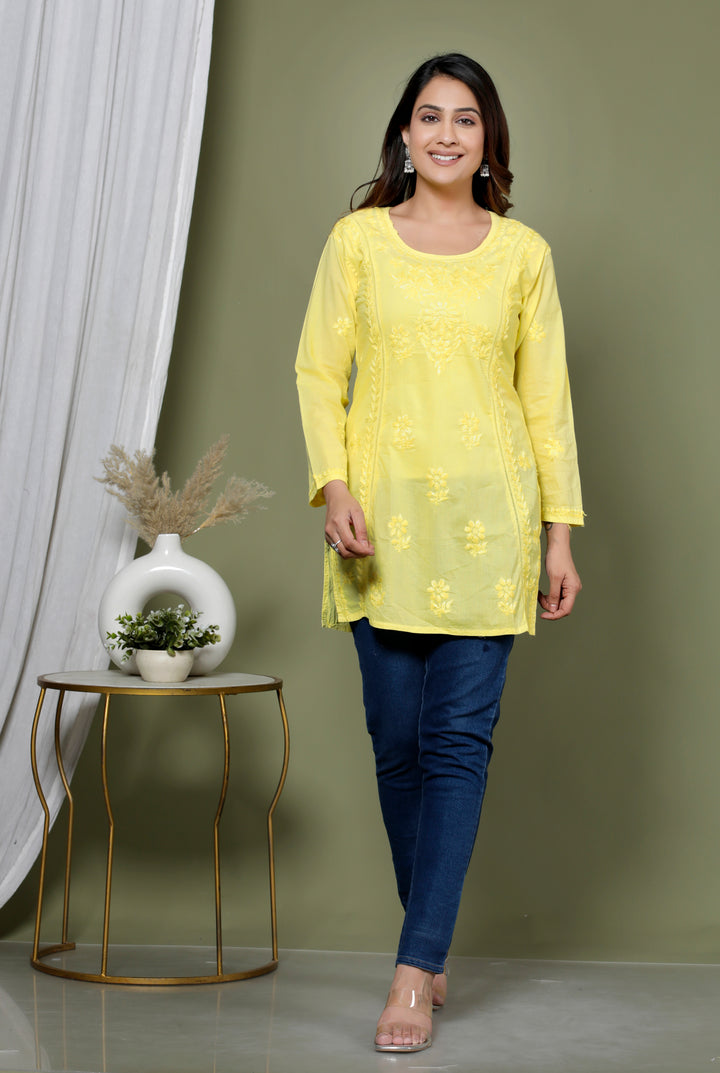 YUVIKA COTTON CHIKANKARI SHORT TOP