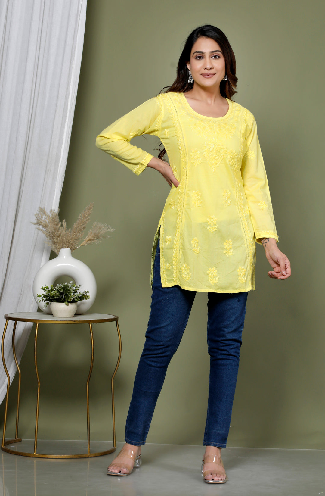 YUVIKA COTTON CHIKANKARI SHORT TOP
