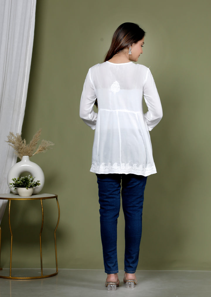 NITYA COTTON CHIKANKARI SHORT TOP