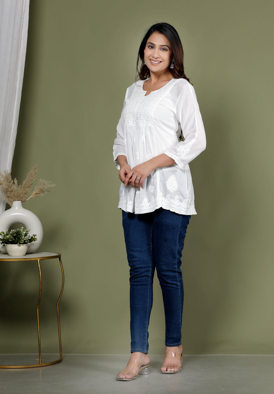 NITYA COTTON CHIKANKARI SHORT TOP